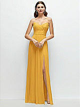 Front View Thumbnail - NYC Yellow Strapless Pleated Surplice Chiffon Maxi Dress with A-Line Skirt