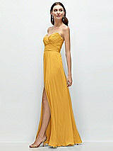 Side View Thumbnail - NYC Yellow Strapless Pleated Surplice Chiffon Maxi Dress with A-Line Skirt