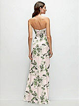 Rear View Thumbnail - Palm Beach Print Strapless Pleated Surplice Chiffon Maxi Dress with A-Line Skirt