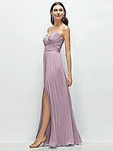 Side View Thumbnail - Suede Rose Strapless Pleated Surplice Chiffon Maxi Dress with A-Line Skirt