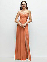 Front View Thumbnail - Sweet Melon Strapless Pleated Surplice Chiffon Maxi Dress with A-Line Skirt