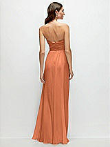 Rear View Thumbnail - Sweet Melon Strapless Pleated Surplice Chiffon Maxi Dress with A-Line Skirt