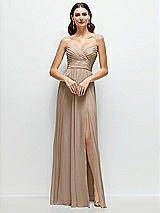 Front View Thumbnail - Topaz Strapless Pleated Surplice Chiffon Maxi Dress with A-Line Skirt