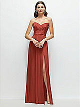 Front View Thumbnail - Amber Sunset Strapless Pleated Surplice Chiffon Maxi Dress with A-Line Skirt