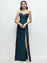 Front View Thumbnail - Atlantic Blue Strapless Pleated Surplice Chiffon Maxi Dress with A-Line Skirt