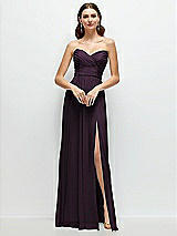 Front View Thumbnail - Aubergine Strapless Pleated Surplice Chiffon Maxi Dress with A-Line Skirt