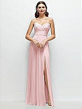 Front View Thumbnail - Ballet Pink Strapless Pleated Surplice Chiffon Maxi Dress with A-Line Skirt