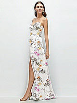 Side View Thumbnail - Butterfly Botanica Ivory Strapless Pleated Surplice Chiffon Maxi Dress with A-Line Skirt