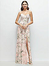 Alt View 1 Thumbnail - Blush Garden Strapless Pleated Surplice Chiffon Maxi Dress with A-Line Skirt