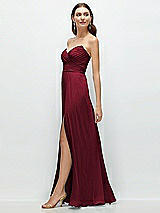 Side View Thumbnail - Burgundy Strapless Pleated Surplice Chiffon Maxi Dress with A-Line Skirt