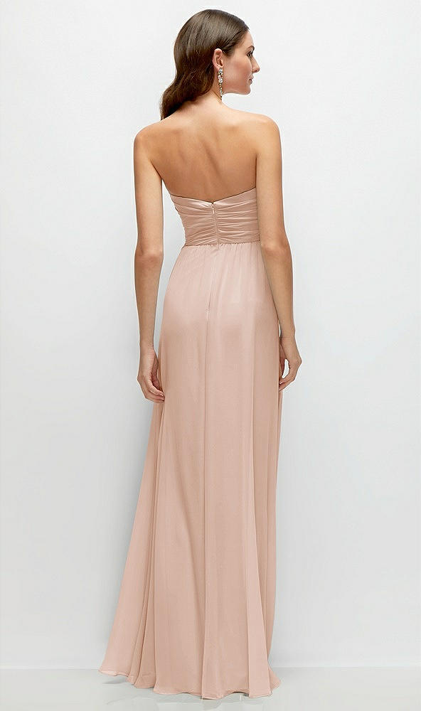 Back View - Cameo Strapless Pleated Surplice Chiffon Maxi Dress with A-Line Skirt