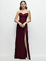 Front View Thumbnail - Cabernet Strapless Pleated Surplice Chiffon Maxi Dress with A-Line Skirt