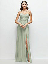 Front View Thumbnail - Celadon Strapless Pleated Surplice Chiffon Maxi Dress with A-Line Skirt