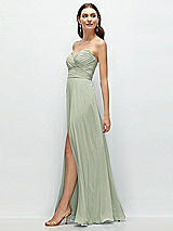 Side View Thumbnail - Celadon Strapless Pleated Surplice Chiffon Maxi Dress with A-Line Skirt