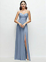 Front View Thumbnail - Cloudy Strapless Pleated Surplice Chiffon Maxi Dress with A-Line Skirt