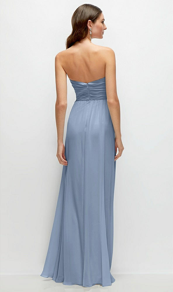 Back View - Cloudy Strapless Pleated Surplice Chiffon Maxi Dress with A-Line Skirt