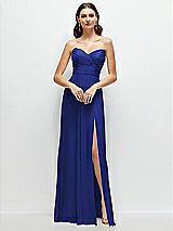 Front View Thumbnail - Cobalt Blue Strapless Pleated Surplice Chiffon Maxi Dress with A-Line Skirt