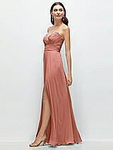 Side View Thumbnail - Desert Rose Strapless Pleated Surplice Chiffon Maxi Dress with A-Line Skirt