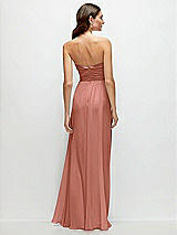 Rear View Thumbnail - Desert Rose Strapless Pleated Surplice Chiffon Maxi Dress with A-Line Skirt