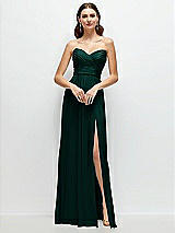 Front View Thumbnail - Evergreen Strapless Pleated Surplice Chiffon Maxi Dress with A-Line Skirt