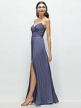 Side View Thumbnail - French Blue Strapless Pleated Surplice Chiffon Maxi Dress with A-Line Skirt