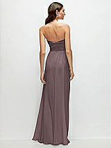 Rear View Thumbnail - French Truffle Strapless Pleated Surplice Chiffon Maxi Dress with A-Line Skirt