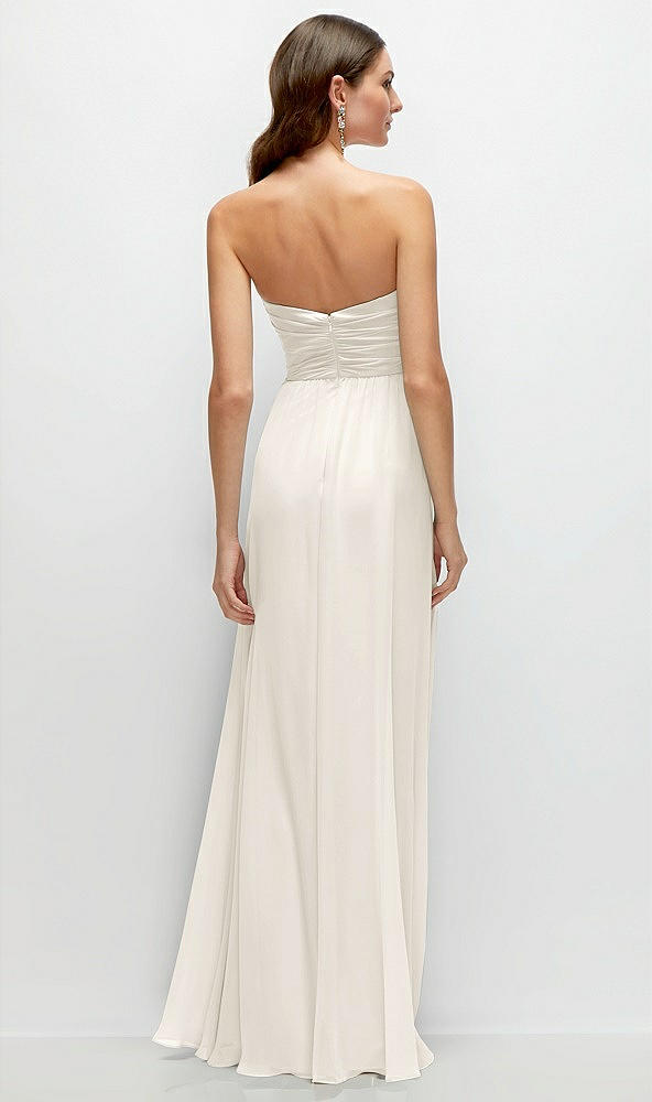 Back View - Ivory Strapless Pleated Surplice Chiffon Maxi Dress with A-Line Skirt