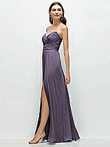 Side View Thumbnail - Lavender Strapless Pleated Surplice Chiffon Maxi Dress with A-Line Skirt