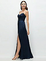 Side View Thumbnail - Midnight Navy Strapless Pleated Surplice Chiffon Maxi Dress with A-Line Skirt