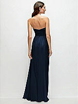 Rear View Thumbnail - Midnight Navy Strapless Pleated Surplice Chiffon Maxi Dress with A-Line Skirt