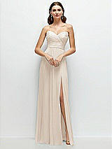 Front View Thumbnail - Oat Strapless Pleated Surplice Chiffon Maxi Dress with A-Line Skirt