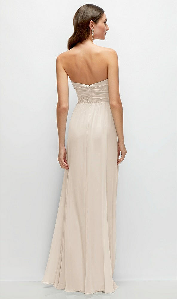 Back View - Oat Strapless Pleated Surplice Chiffon Maxi Dress with A-Line Skirt