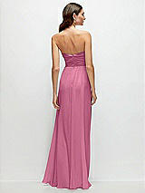 Rear View Thumbnail - Orchid Pink Strapless Pleated Surplice Chiffon Maxi Dress with A-Line Skirt