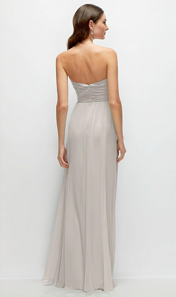 Back View - Oyster Strapless Pleated Surplice Chiffon Maxi Dress with A-Line Skirt