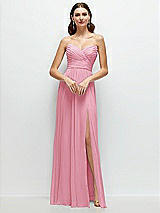 Front View Thumbnail - Peony Pink Strapless Pleated Surplice Chiffon Maxi Dress with A-Line Skirt