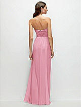 Rear View Thumbnail - Peony Pink Strapless Pleated Surplice Chiffon Maxi Dress with A-Line Skirt