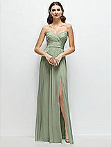 Front View Thumbnail - Sage Strapless Pleated Surplice Chiffon Maxi Dress with A-Line Skirt