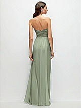 Rear View Thumbnail - Sage Strapless Pleated Surplice Chiffon Maxi Dress with A-Line Skirt