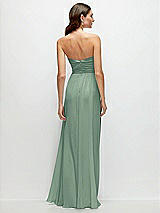 Rear View Thumbnail - Seagrass Strapless Pleated Surplice Chiffon Maxi Dress with A-Line Skirt