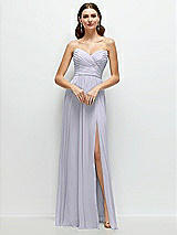 Front View Thumbnail - Silver Dove Strapless Pleated Surplice Chiffon Maxi Dress with A-Line Skirt