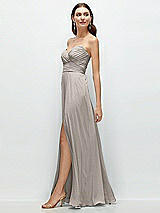 Side View Thumbnail - Taupe Strapless Pleated Surplice Chiffon Maxi Dress with A-Line Skirt