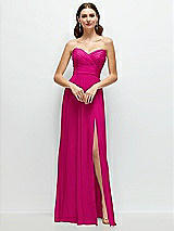 Front View Thumbnail - Think Pink Strapless Pleated Surplice Chiffon Maxi Dress with A-Line Skirt