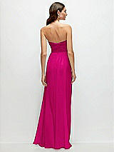 Rear View Thumbnail - Think Pink Strapless Pleated Surplice Chiffon Maxi Dress with A-Line Skirt