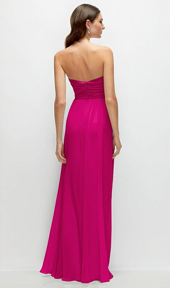 Back View - Think Pink Strapless Pleated Surplice Chiffon Maxi Dress with A-Line Skirt