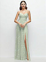 Alt View 1 Thumbnail - Vintage Primrose Sage Strapless Pleated Surplice Chiffon Maxi Dress with A-Line Skirt