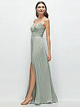 Side View Thumbnail - Willow Green Strapless Pleated Surplice Chiffon Maxi Dress with A-Line Skirt