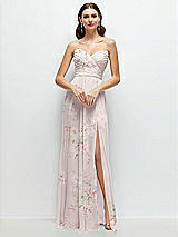 Alt View 1 Thumbnail - Watercolor Print Strapless Pleated Surplice Chiffon Maxi Dress with A-Line Skirt