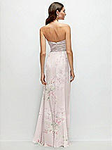 Rear View Thumbnail - Watercolor Print Strapless Pleated Surplice Chiffon Maxi Dress with A-Line Skirt