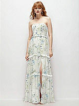 Front View Thumbnail - Bleu Garden Strapless Chiffon Maxi Dress with Tiered Micro Ruffle Full Skirt