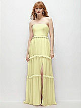 Front View Thumbnail - Butter Yellow Strapless Chiffon Maxi Dress with Tiered Micro Ruffle Full Skirt